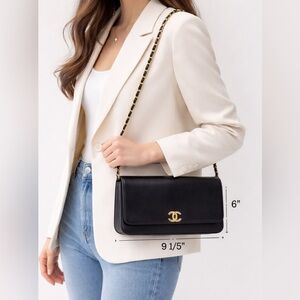 Authentic Chanel Single Flap black leather shoulder bag with certificate